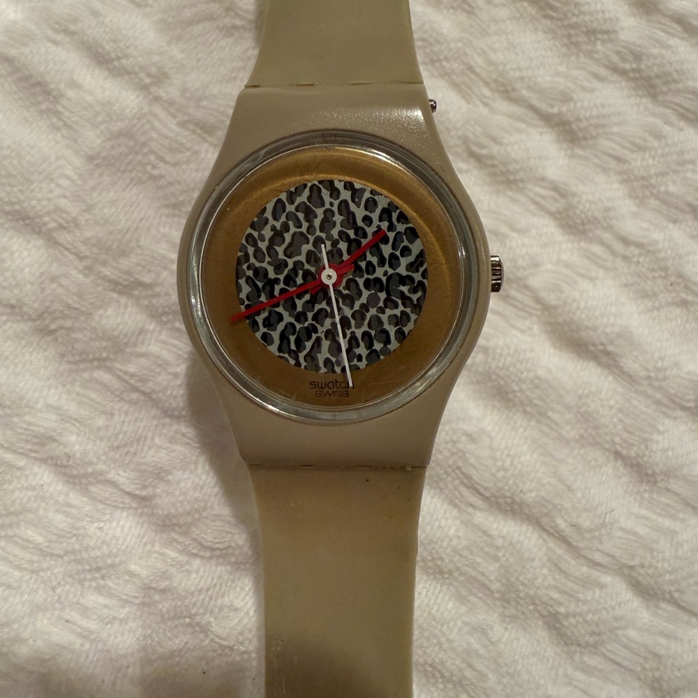 Swatch Vintage Beige and Gold Leopard Watch